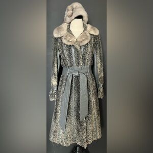 Vintage 1960s Persian lamb fur coat w/h mink fur collar and leather.